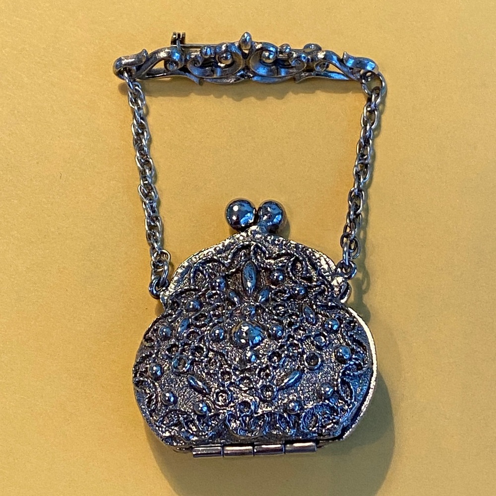 Vintage Silvertone Purse Pocketbook  Pin Opens - Picture 3 of 15
